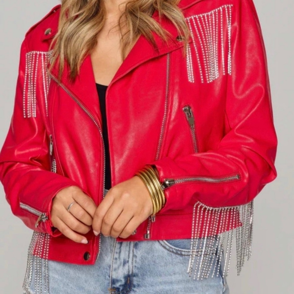 Red fringe rhinestone jacket